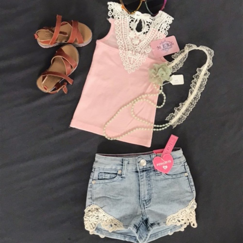 Girl's Tank -Lace Back -White Lace